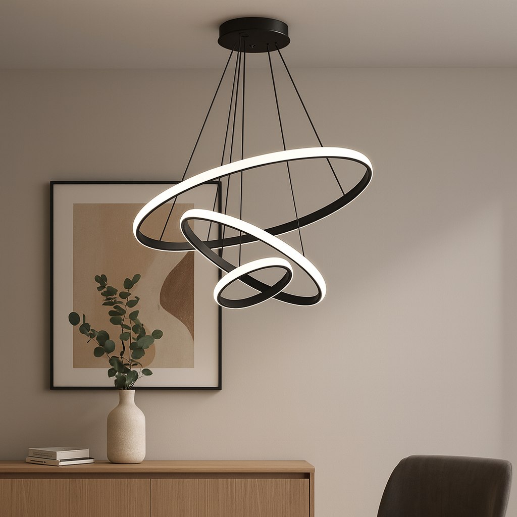Lustre Moderne à Trois Anneaux Dimmables pour Salon et Salle à Manger - Luminaire Design Élégant en Aluminium