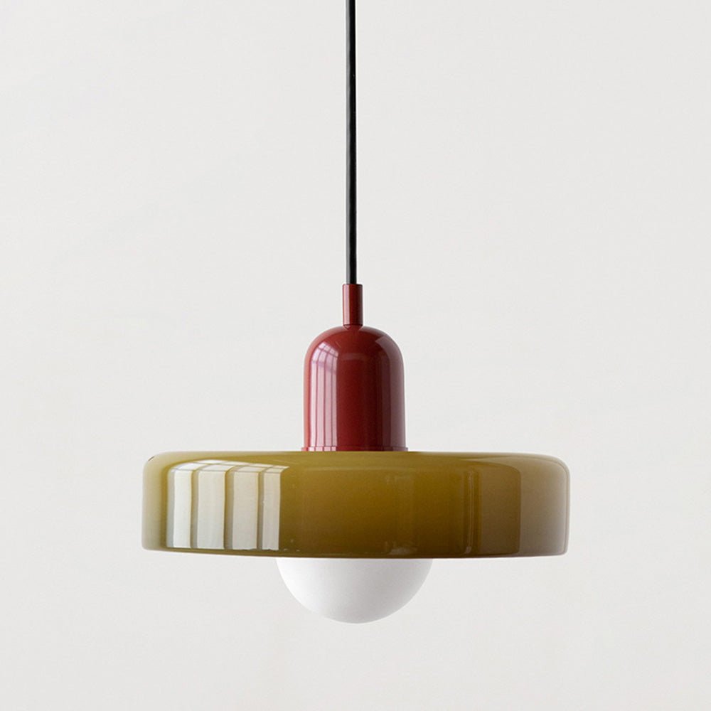 Lampe Suspendue Bauhaus en Verre Coloré – Luminaire Suspendu Rond, Design Moderne, Dimensions D25 x H18 cm, Longueur de Câble Réglable