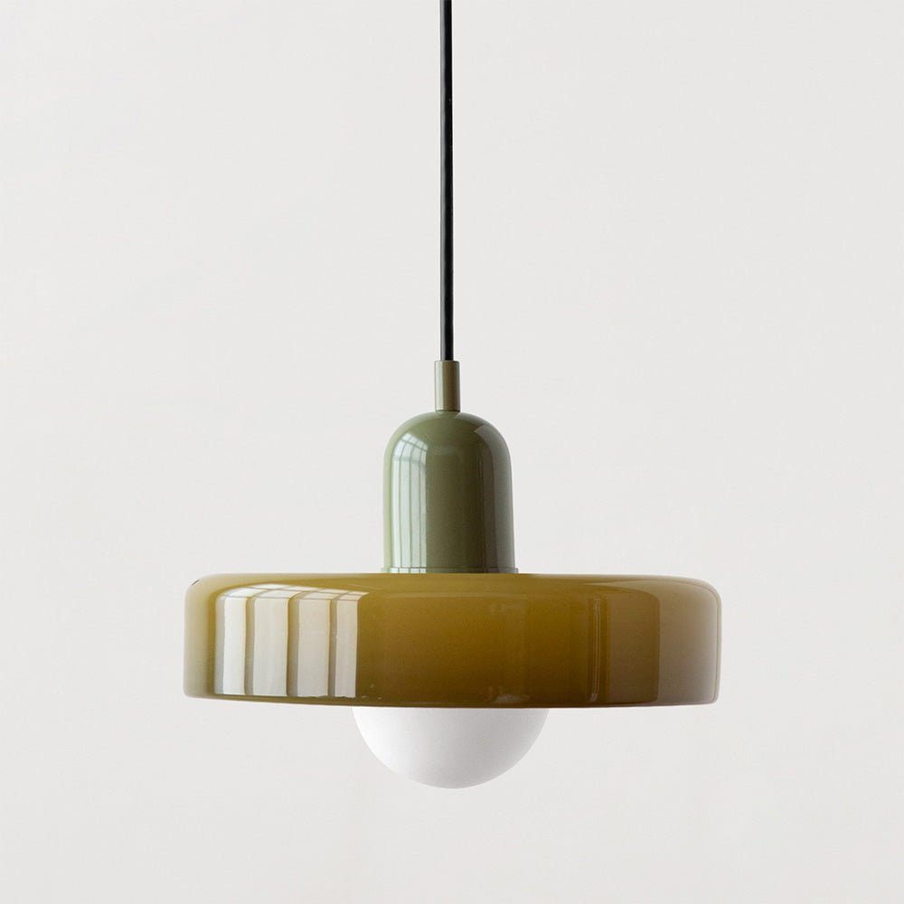 Lampe Suspendue Bauhaus en Verre Coloré – Luminaire Suspendu Rond, Design Moderne, Dimensions D25 x H18 cm, Longueur de Câble Réglable