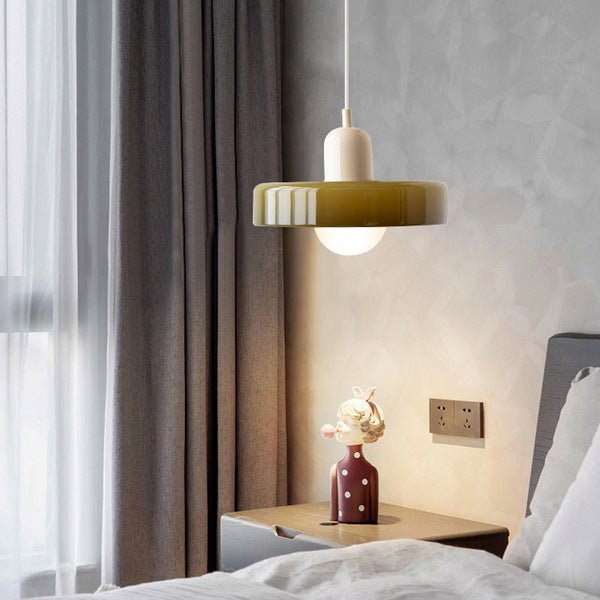 Lampe Suspendue Bauhaus en Verre Coloré – Luminaire Suspendu Rond, Design Moderne, Dimensions D25 x H18 cm, Longueur de Câble Réglable
