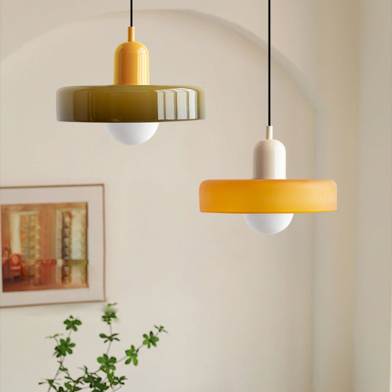 Lampe Suspendue Bauhaus en Verre Coloré – Luminaire Suspendu Rond, Design Moderne, Dimensions D25 x H18 cm, Longueur de Câble Réglable