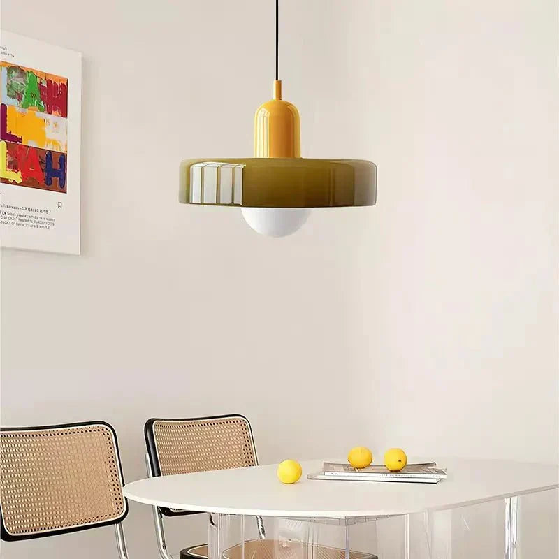 Lampe Suspendue Bauhaus en Verre Coloré – Luminaire Suspendu Rond, Design Moderne, Dimensions D25 x H18 cm, Longueur de Câble Réglable