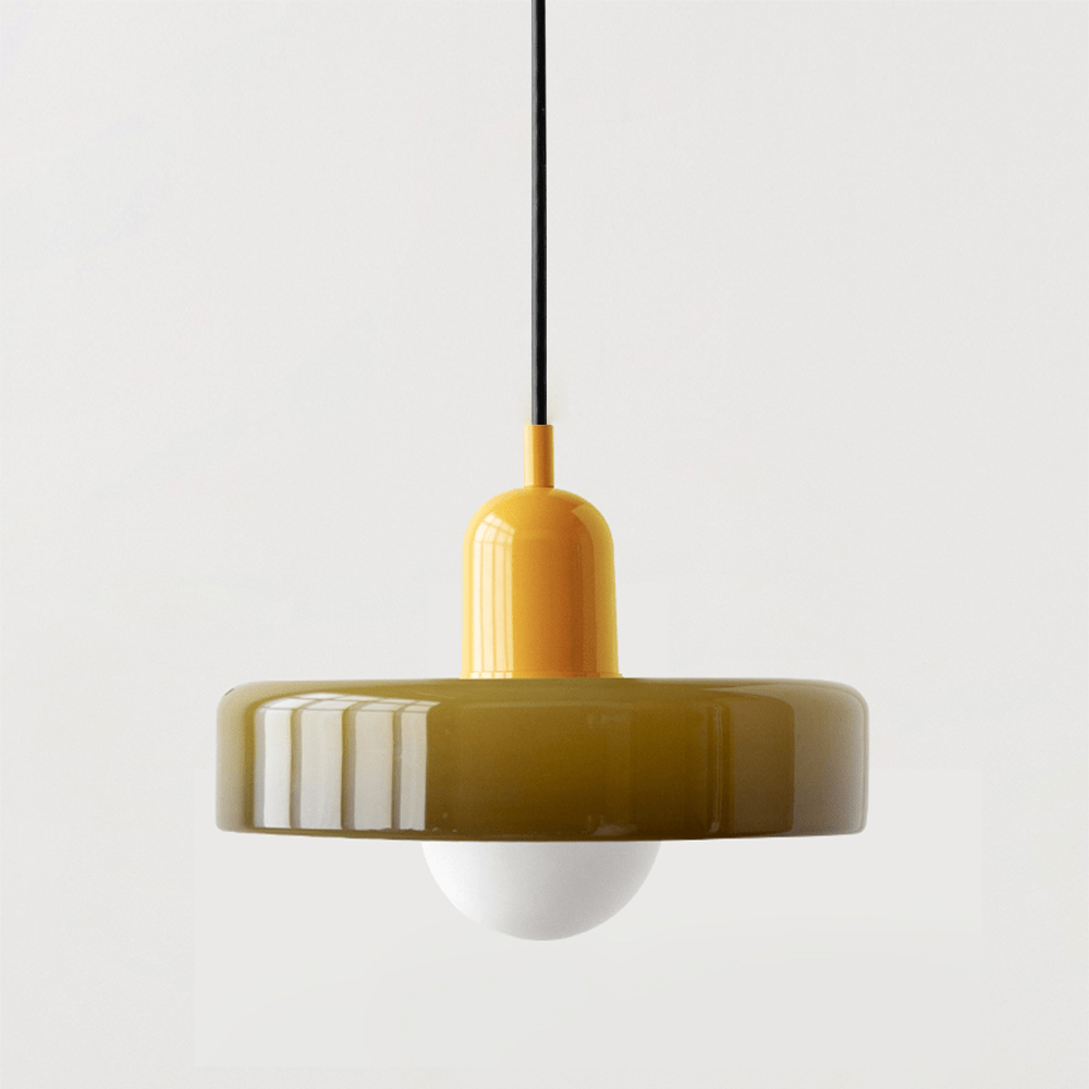 Lampe Suspendue Bauhaus en Verre Coloré – Luminaire Suspendu Rond, Design Moderne, Dimensions D25 x H18 cm, Longueur de Câble Réglable