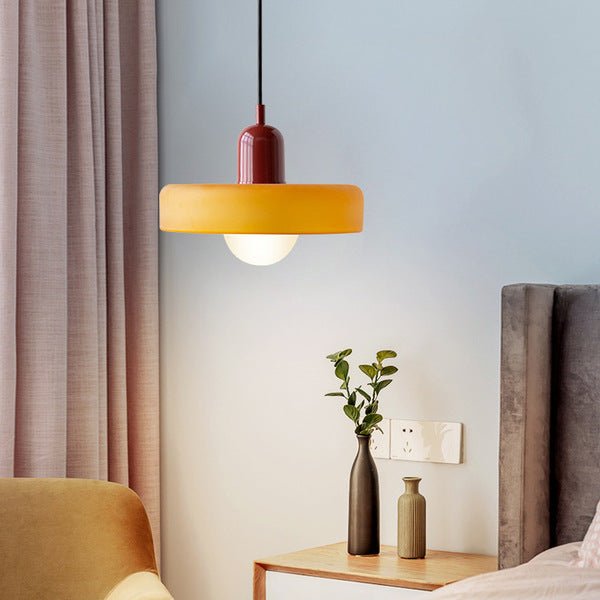 Lampe Suspendue Bauhaus en Verre Coloré – Luminaire Suspendu Rond, Design Moderne, Dimensions D25 x H18 cm, Longueur de Câble Réglable