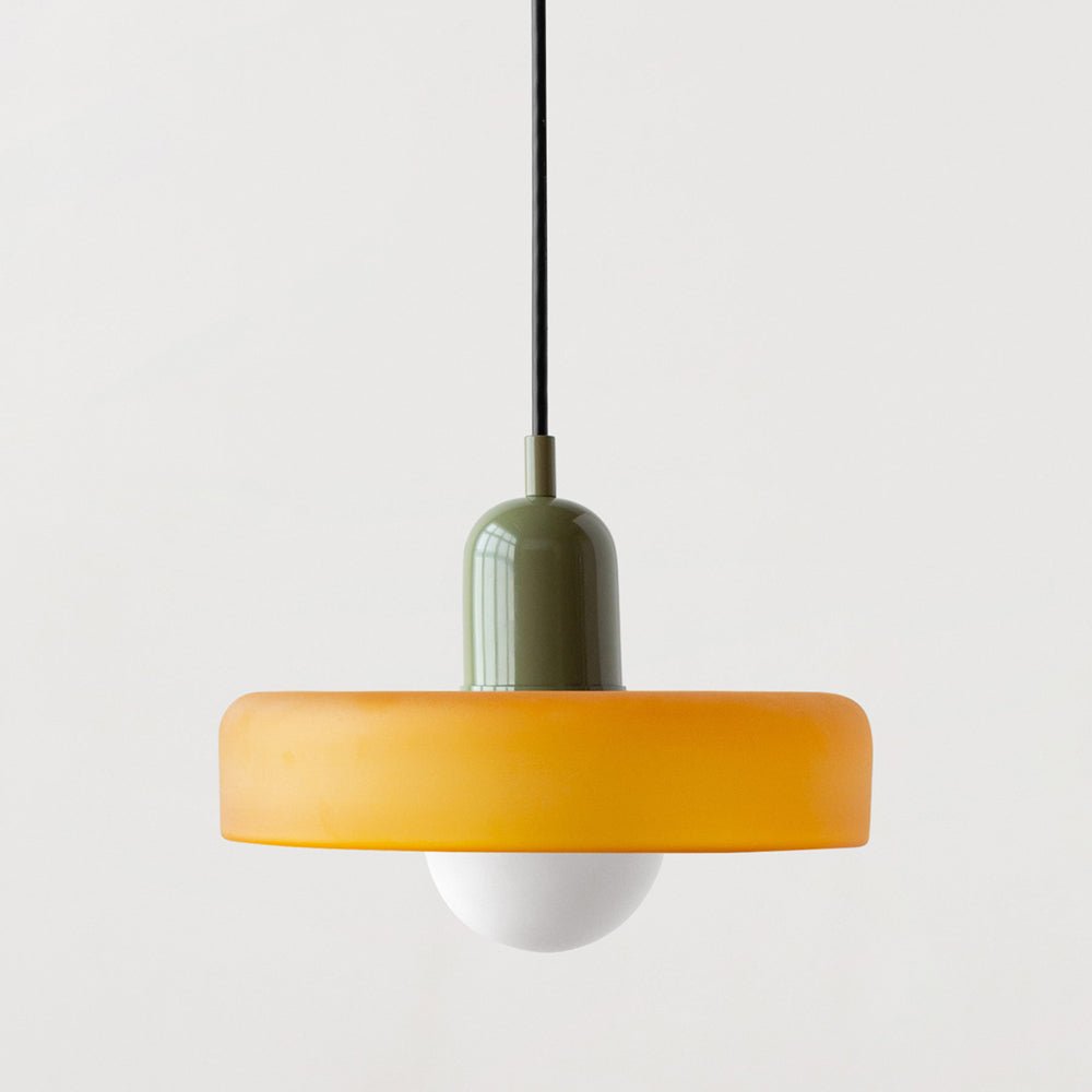 Lampe Suspendue Bauhaus en Verre Coloré – Luminaire Suspendu Rond, Design Moderne, Dimensions D25 x H18 cm, Longueur de Câble Réglable