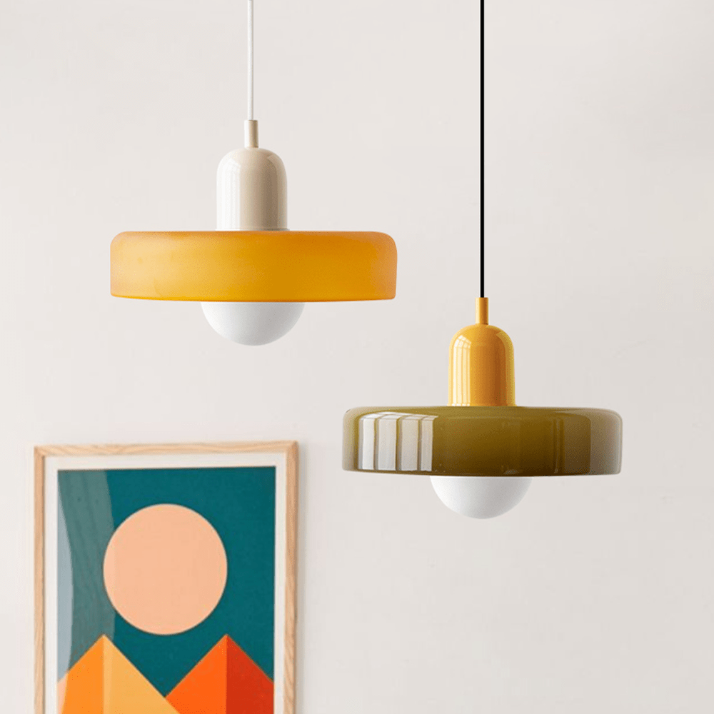 Lampe Suspendue Bauhaus en Verre Coloré – Luminaire Suspendu Rond, Design Moderne, Dimensions D25 x H18 cm, Longueur de Câble Réglable