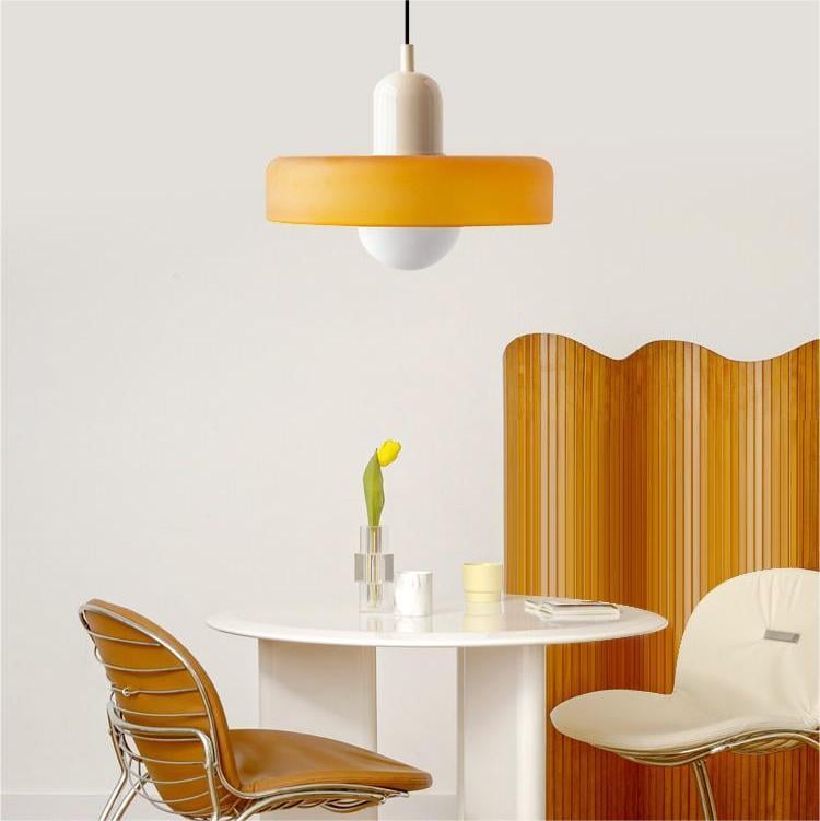 Lampe Suspendue Bauhaus en Verre Coloré – Luminaire Suspendu Rond, Design Moderne, Dimensions D25 x H18 cm, Longueur de Câble Réglable