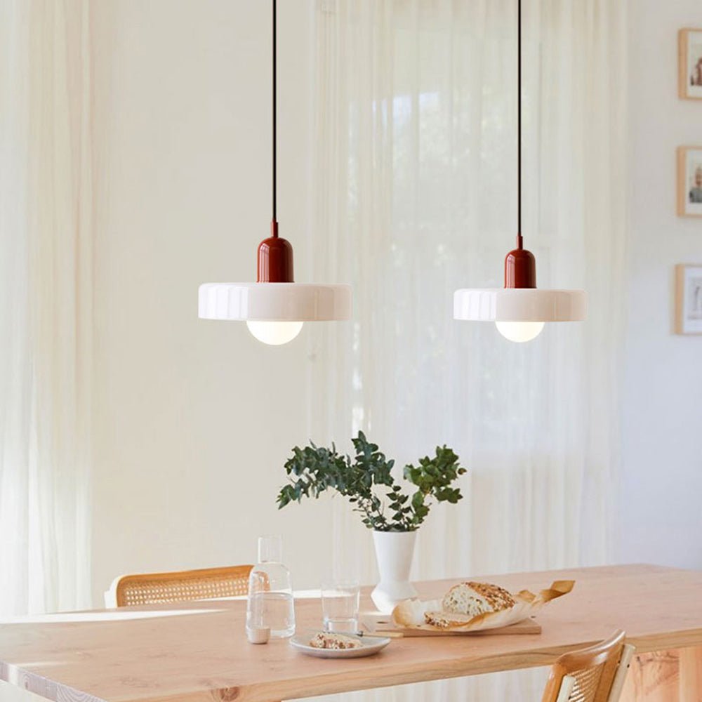 Lampe Suspendue Bauhaus en Verre Coloré – Luminaire Suspendu Rond, Design Moderne, Dimensions D25 x H18 cm, Longueur de Câble Réglable