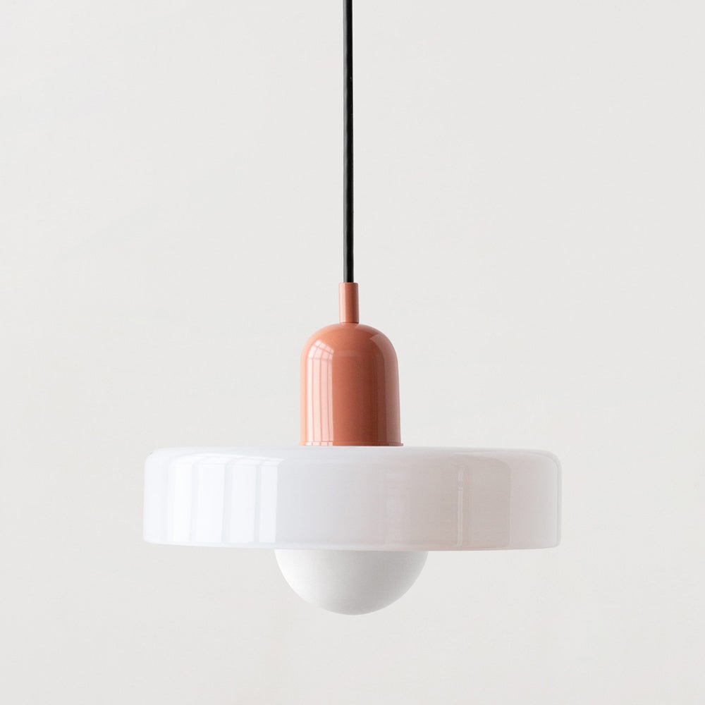Lampe Suspendue Bauhaus en Verre Coloré – Luminaire Suspendu Rond, Design Moderne, Dimensions D25 x H18 cm, Longueur de Câble Réglable