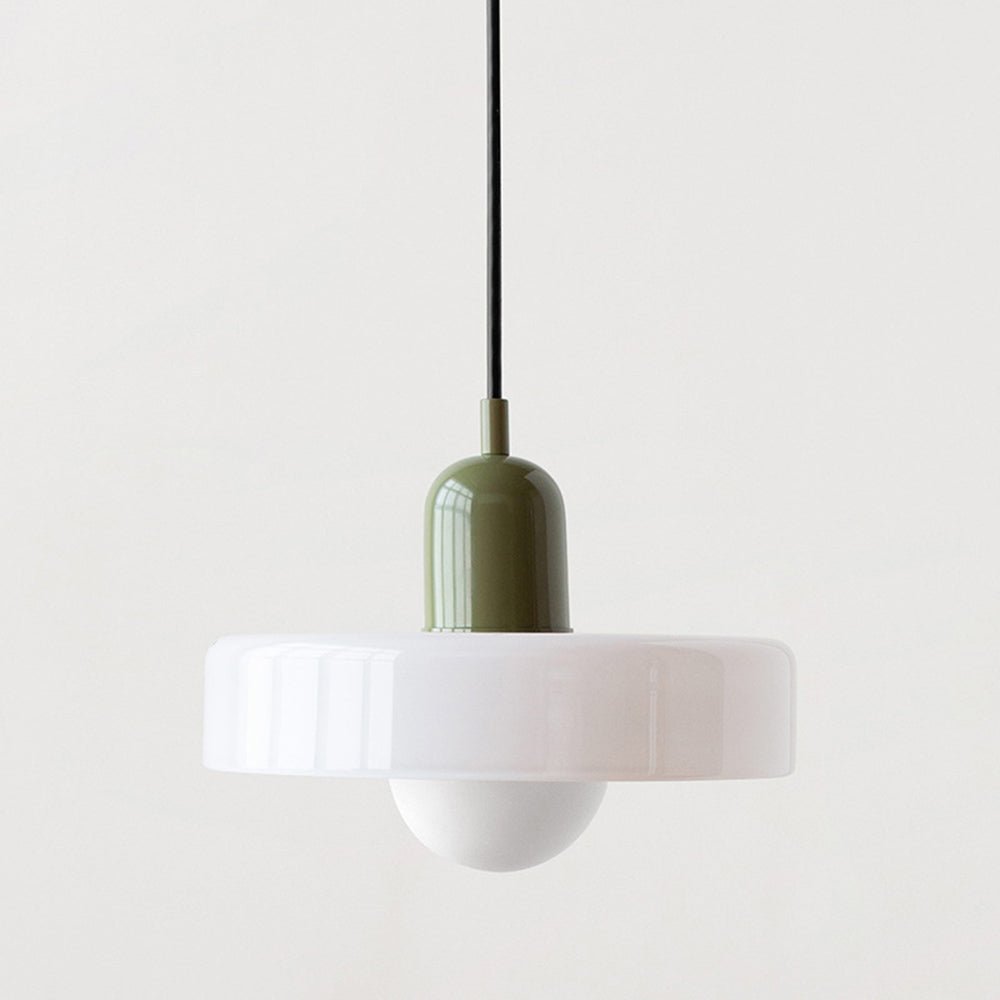 Lampe Suspendue Bauhaus en Verre Coloré – Luminaire Suspendu Rond, Design Moderne, Dimensions D25 x H18 cm, Longueur de Câble Réglable