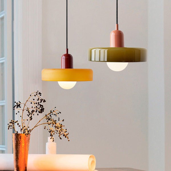 Lampe Suspendue Bauhaus en Verre Coloré – Luminaire Suspendu Rond, Design Moderne, Dimensions D25 x H18 cm, Longueur de Câble Réglable
