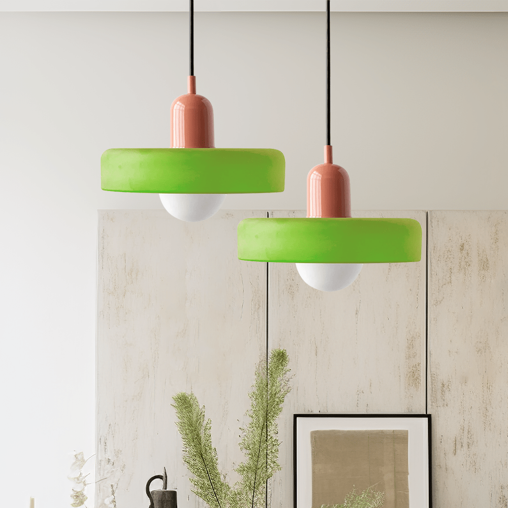 Lampe Suspendue Bauhaus en Verre Coloré – Luminaire Suspendu Rond, Design Moderne, Dimensions D25 x H18 cm, Longueur de Câble Réglable
