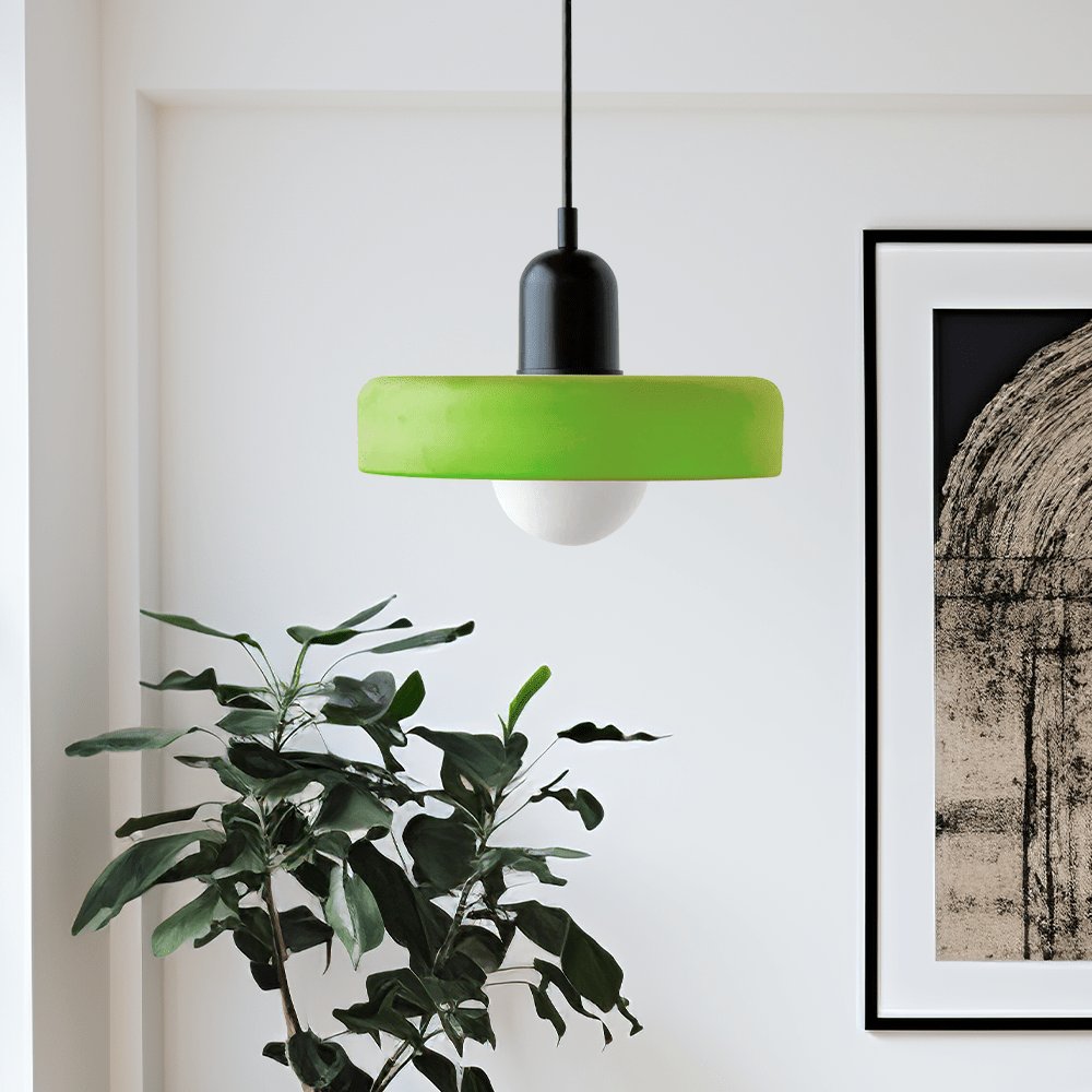 Lampe Suspendue Bauhaus en Verre Coloré – Luminaire Suspendu Rond, Design Moderne, Dimensions D25 x H18 cm, Longueur de Câble Réglable