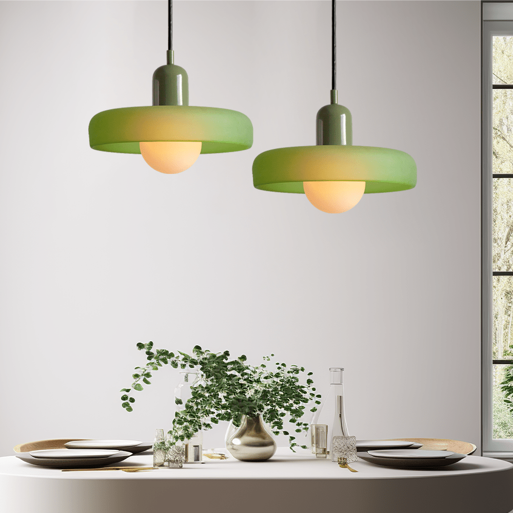 Lampe Suspendue Bauhaus en Verre Coloré – Luminaire Suspendu Rond, Design Moderne, Dimensions D25 x H18 cm, Longueur de Câble Réglable