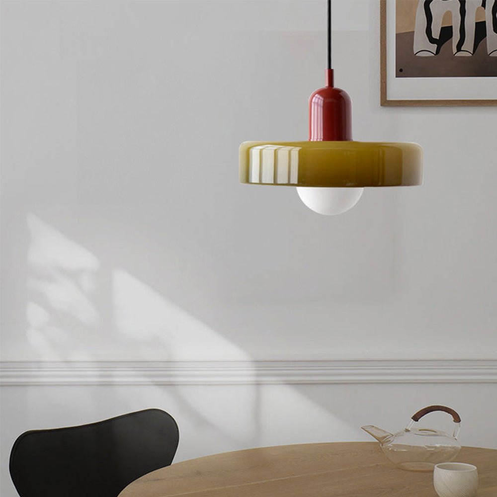 Lampe Suspendue Bauhaus en Verre Coloré – Luminaire Suspendu Rond, Design Moderne, Dimensions D25 x H18 cm, Longueur de Câble Réglable