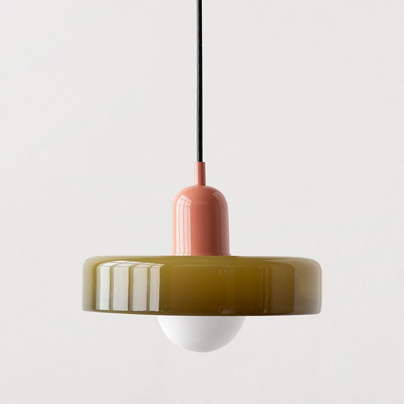 Lampe Suspendue Bauhaus en Verre Coloré – Luminaire Suspendu Rond, Design Moderne, Dimensions D25 x H18 cm, Longueur de Câble Réglable