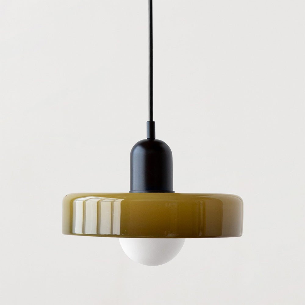 Lampe Suspendue Bauhaus en Verre Coloré – Luminaire Suspendu Rond, Design Moderne, Dimensions D25 x H18 cm, Longueur de Câble Réglable