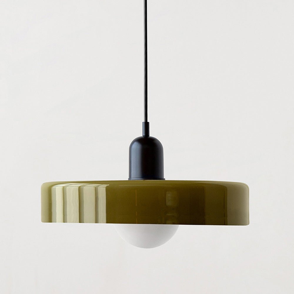 Lampe Suspendue Bauhaus en Verre Coloré – Luminaire Suspendu Rond, Design Moderne, Dimensions D25 x H18 cm, Longueur de Câble Réglable