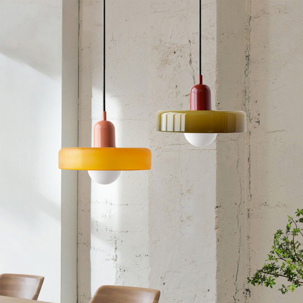 Lampe Suspendue Bauhaus en Verre Coloré – Luminaire Suspendu Rond, Design Moderne, Dimensions D25 x H18 cm, Longueur de Câble Réglable