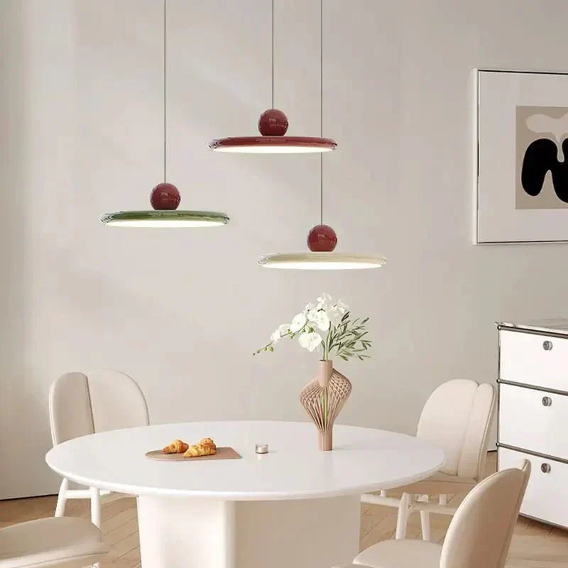 Suspension en Verre Bauhaus LED Crème Douce – Éclairage Artistique pour Salon et Salle à Manger, Diamètre 30/40 cm