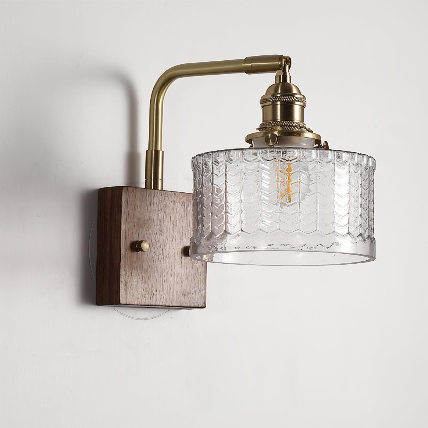 Applique Murale en Verre Artisanal avec Base en Bois – Lampe Murale Rustique pour Chambre ou Salon, Éclairage Doux et Apaisant