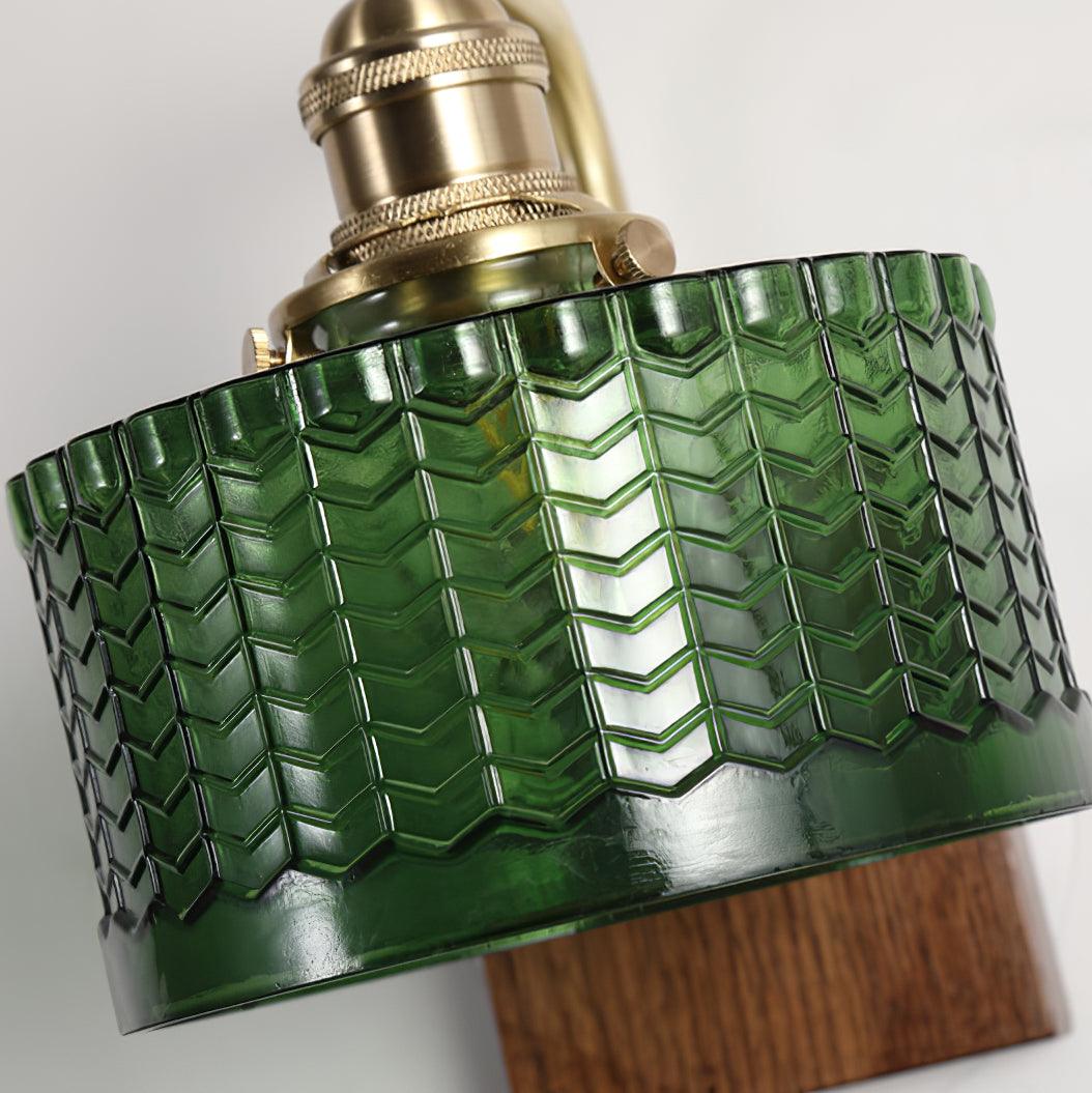 Applique Murale en Verre Artisanal avec Base en Bois – Lampe Murale Rustique pour Chambre ou Salon, Éclairage Doux et Apaisant