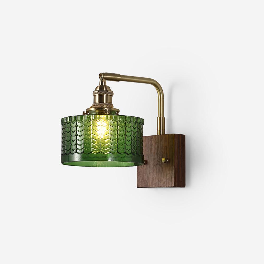 Applique Murale en Verre Artisanal avec Base en Bois – Lampe Murale Rustique pour Chambre ou Salon, Éclairage Doux et Apaisant