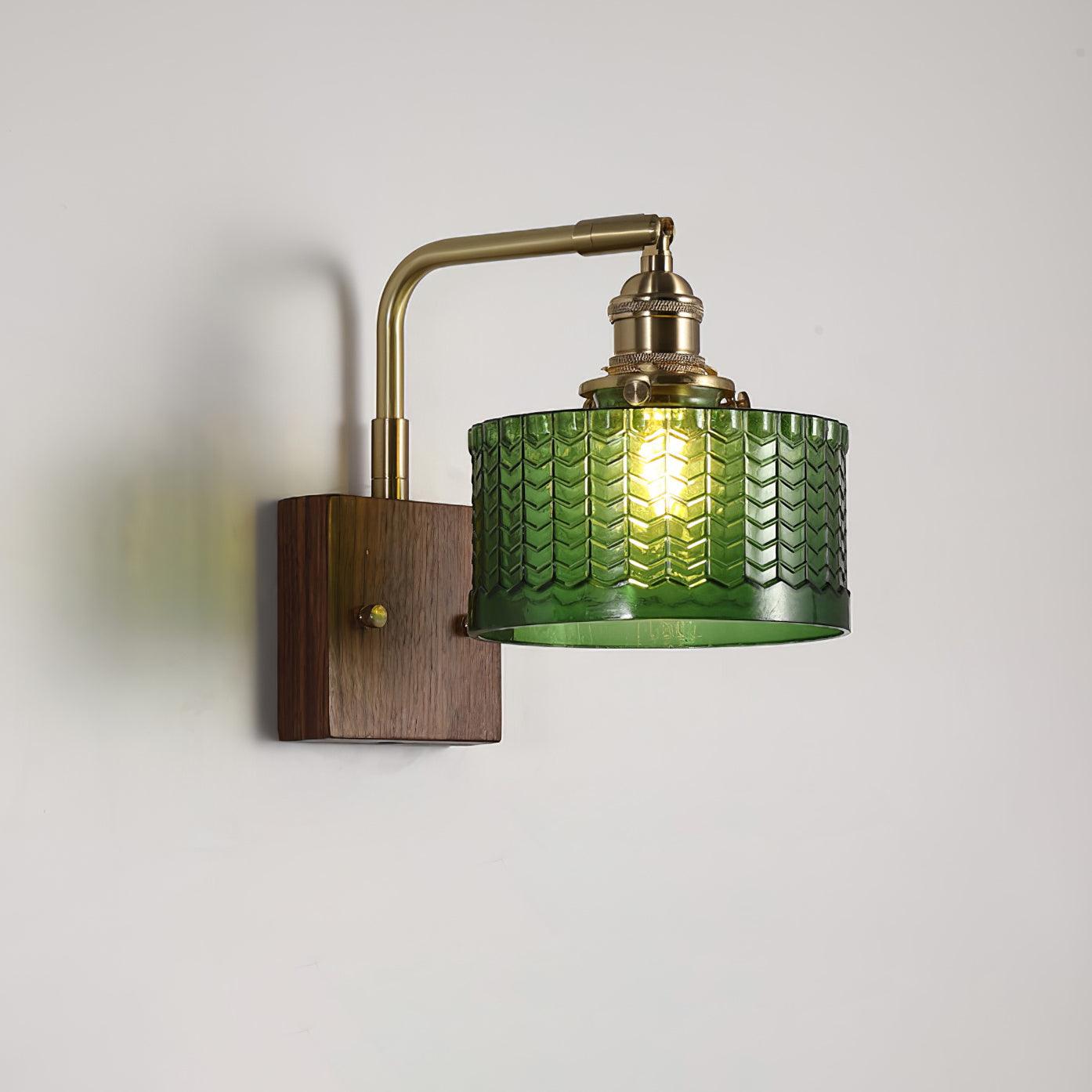 Applique Murale en Verre Artisanal avec Base en Bois – Lampe Murale Rustique pour Chambre ou Salon, Éclairage Doux et Apaisant