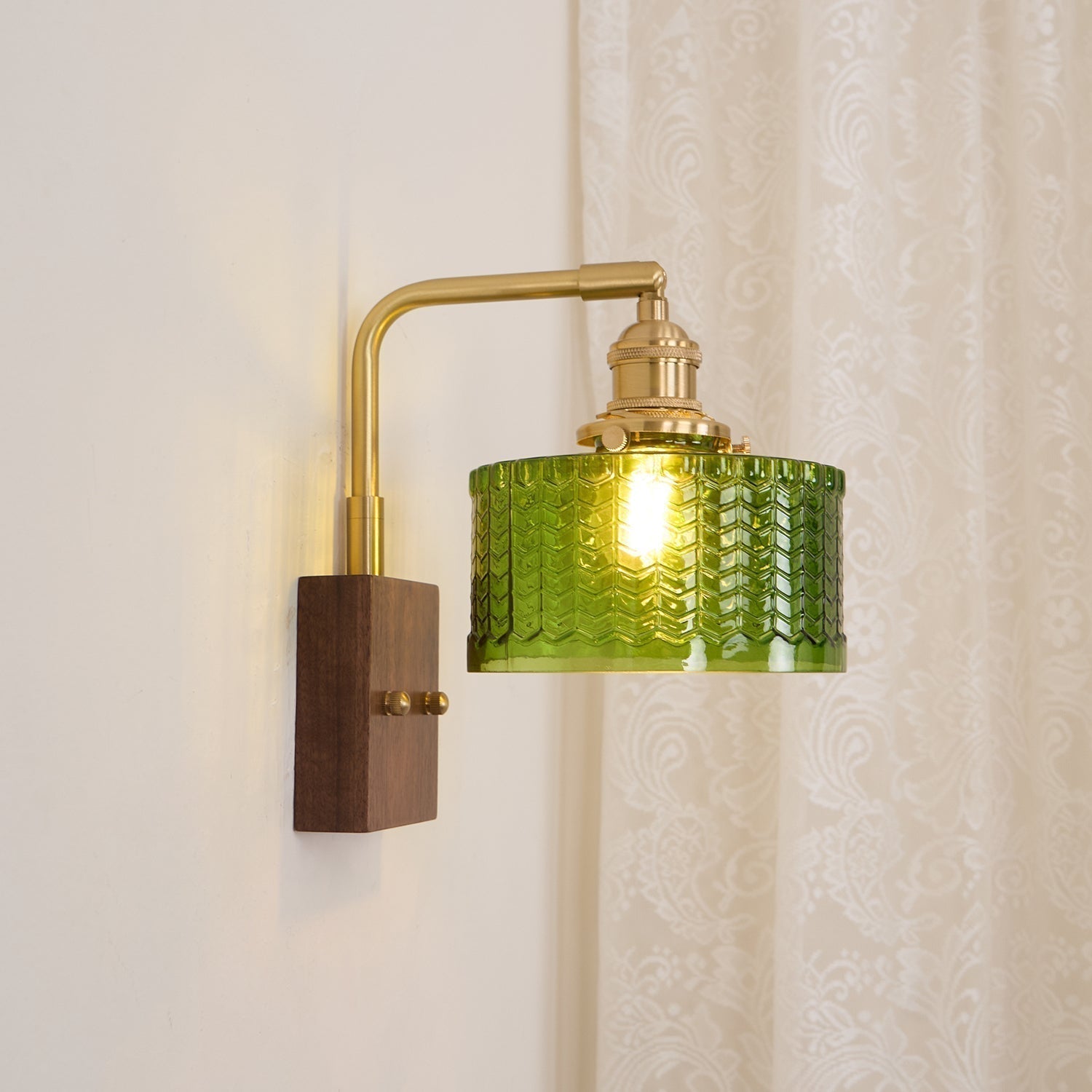 Applique Murale en Verre Artisanal avec Base en Bois – Lampe Murale Rustique pour Chambre ou Salon, Éclairage Doux et Apaisant