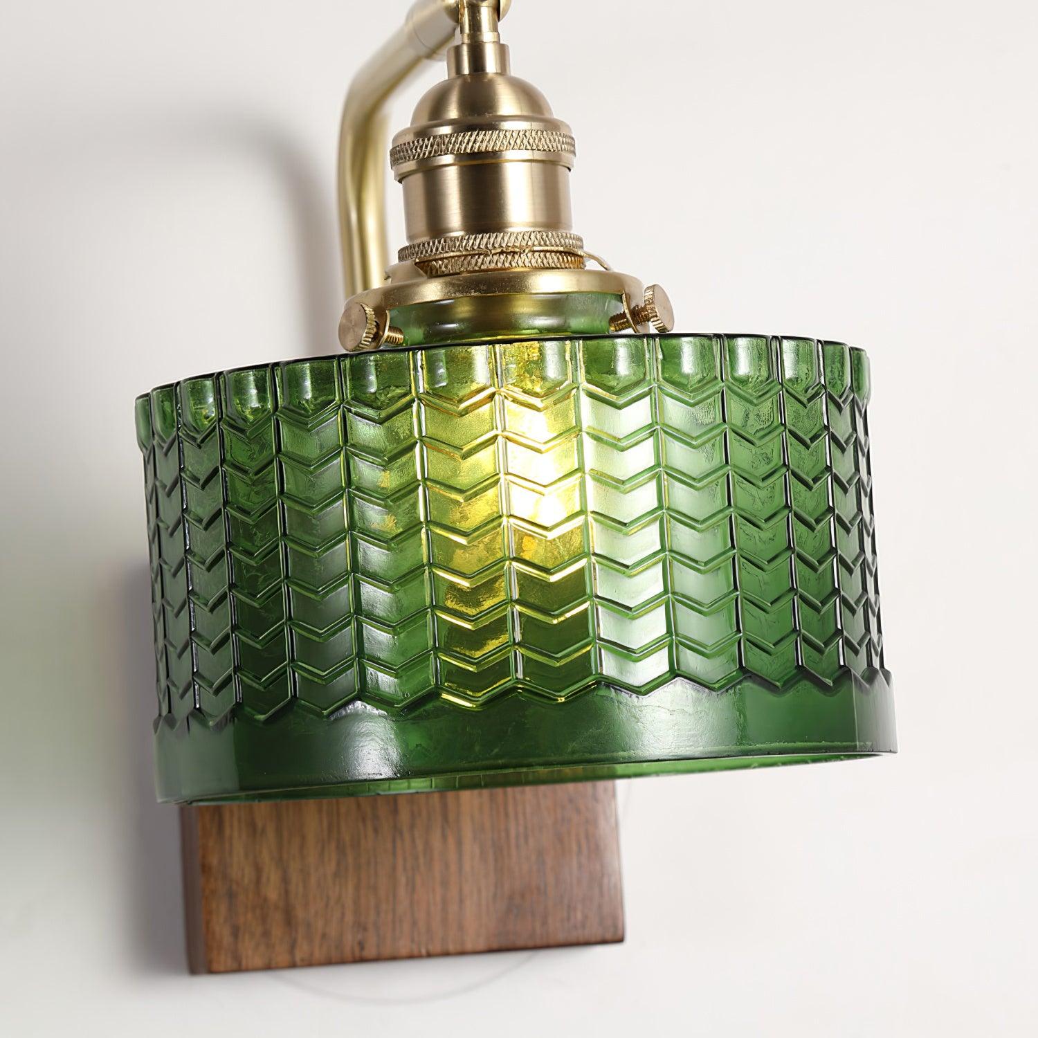 Applique Murale en Verre Artisanal avec Base en Bois – Lampe Murale Rustique pour Chambre ou Salon, Éclairage Doux et Apaisant