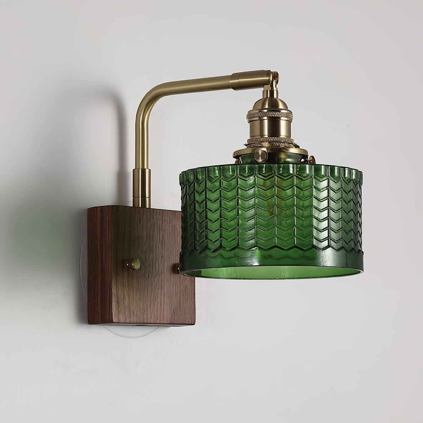 Applique Murale en Verre Artisanal avec Base en Bois – Lampe Murale Rustique pour Chambre ou Salon, Éclairage Doux et Apaisant