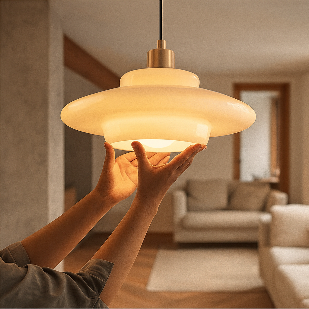 Suspension Lumineuse Design en Verre Blanc avec Éclairage LED – Abat-jour Moderne et Réglable pour Intérieurs élégants