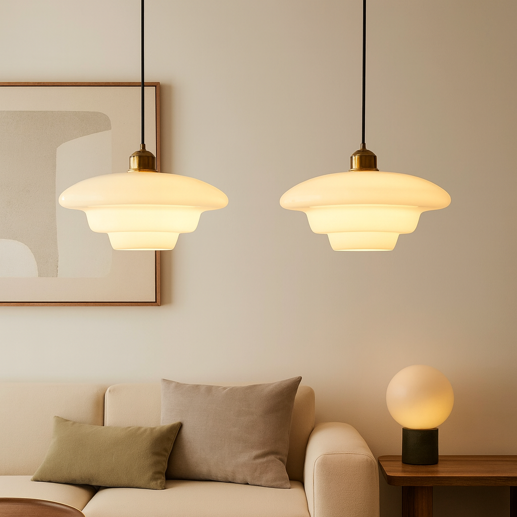 Suspension Lumineuse Design en Verre Blanc avec Éclairage LED – Abat-jour Moderne et Réglable pour Intérieurs élégants
