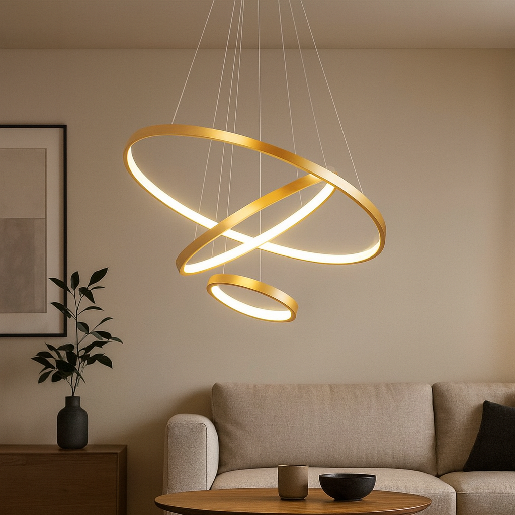 Lustre Moderne à Trois Anneaux Dimmables pour Salon et Salle à Manger - Luminaire Design Élégant en Aluminium