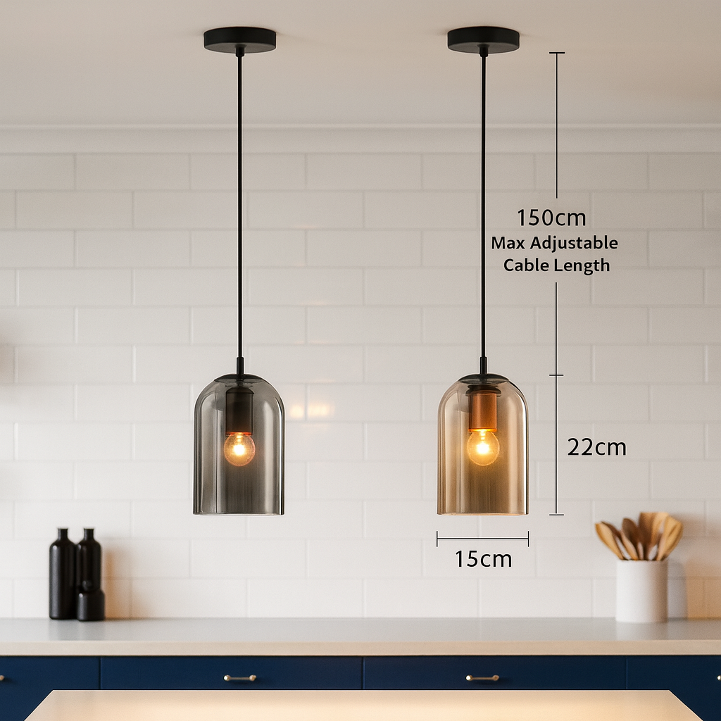 Suspension Mid-Century en Verre Coloré avec Finitions en Fer – Éclairage Élégant pour Salon, Cuisine, Bureau et Chambre