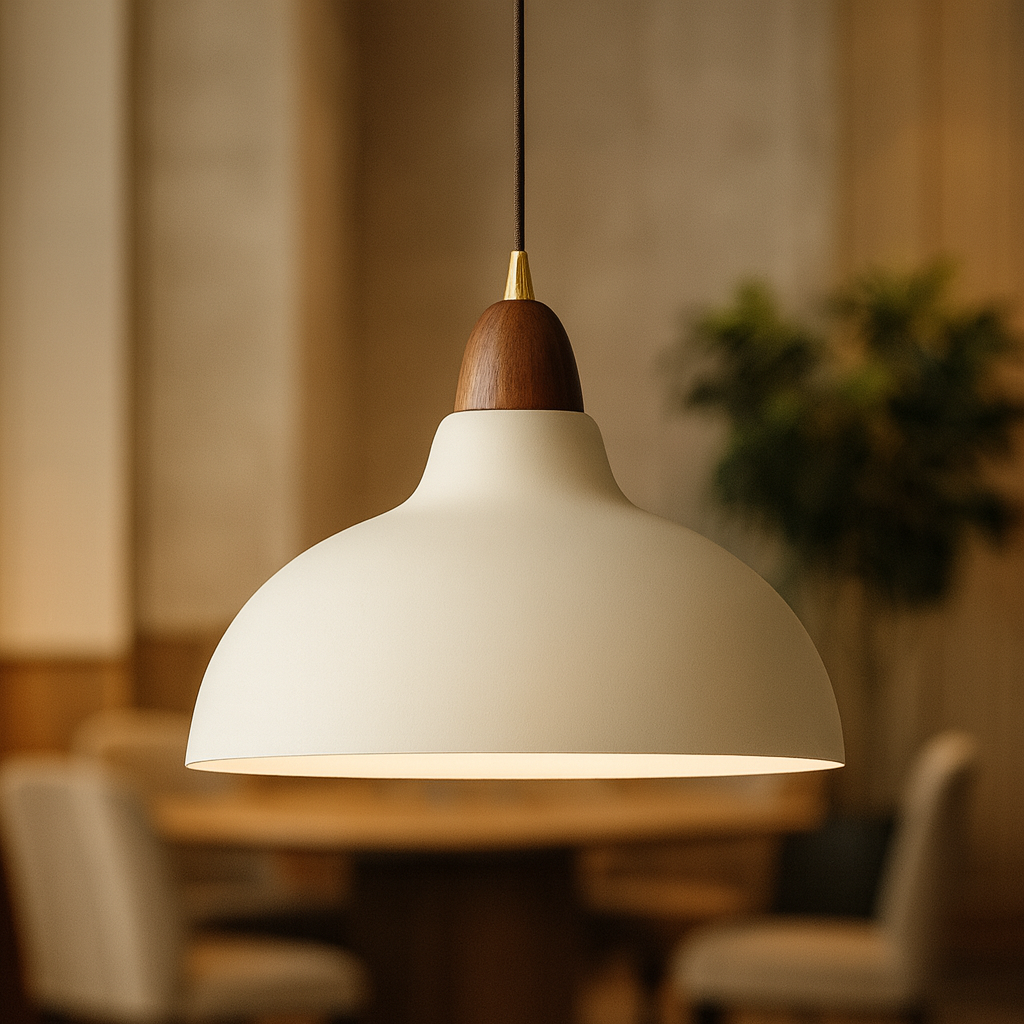 Suspension Scandinave en Bois et Métal – Luminaire Minimaliste Ajustable pour Cuisine et Salon, 35 cm, Blanc ou Noir