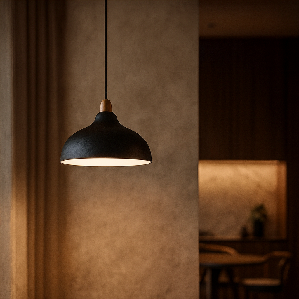 Suspension Scandinave en Bois et Métal – Luminaire Minimaliste Ajustable pour Cuisine et Salon, 35 cm, Blanc ou Noir