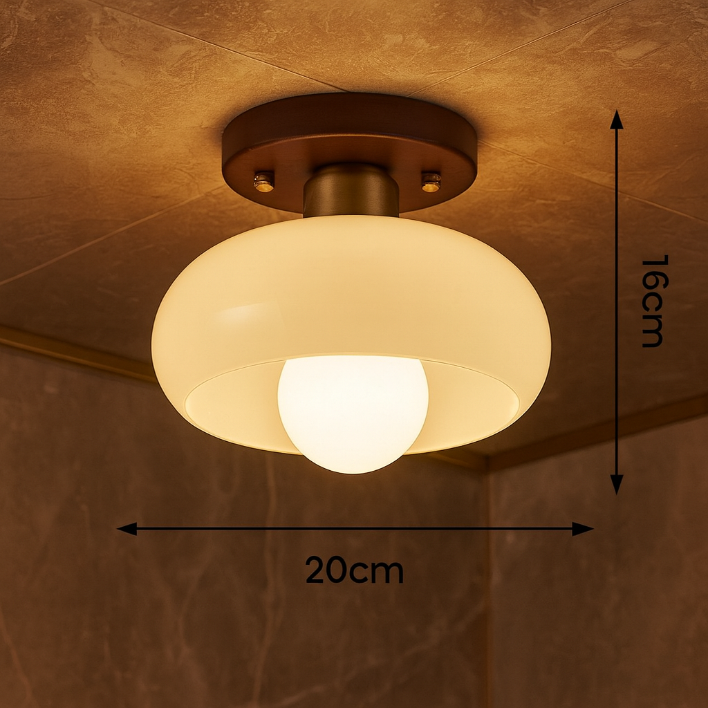 Plafonnier Vintage en Bois et Verre pour Salon – Élégance Intemporelle Blanc, Douille E27, Format Compact