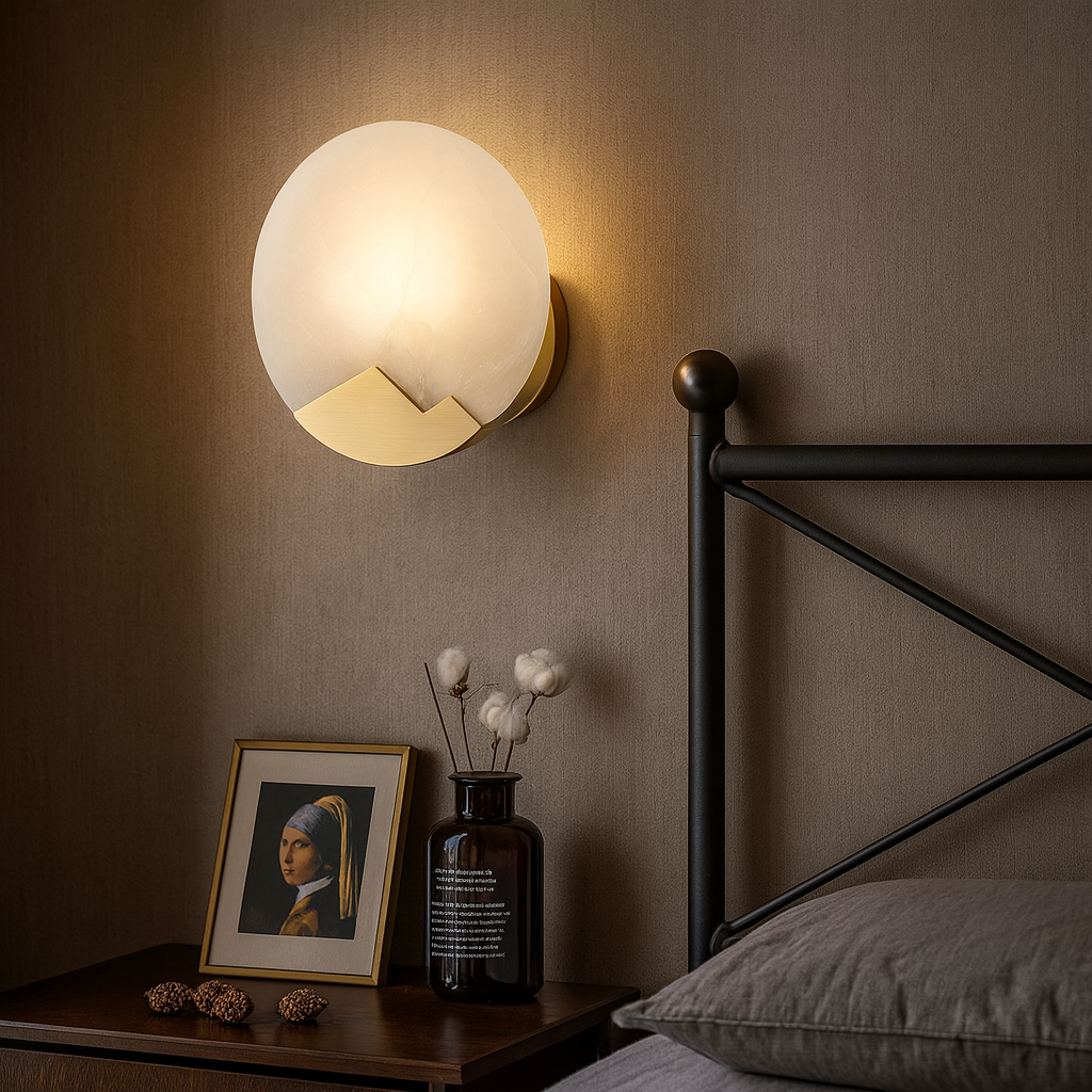 Applique Murale Design en Marbre et Laiton, Éclairage Dimmable pour Chambre et Salon – Style Scandinave Élégant