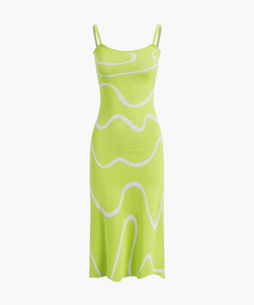 Wavy Print Strap Midi Dress