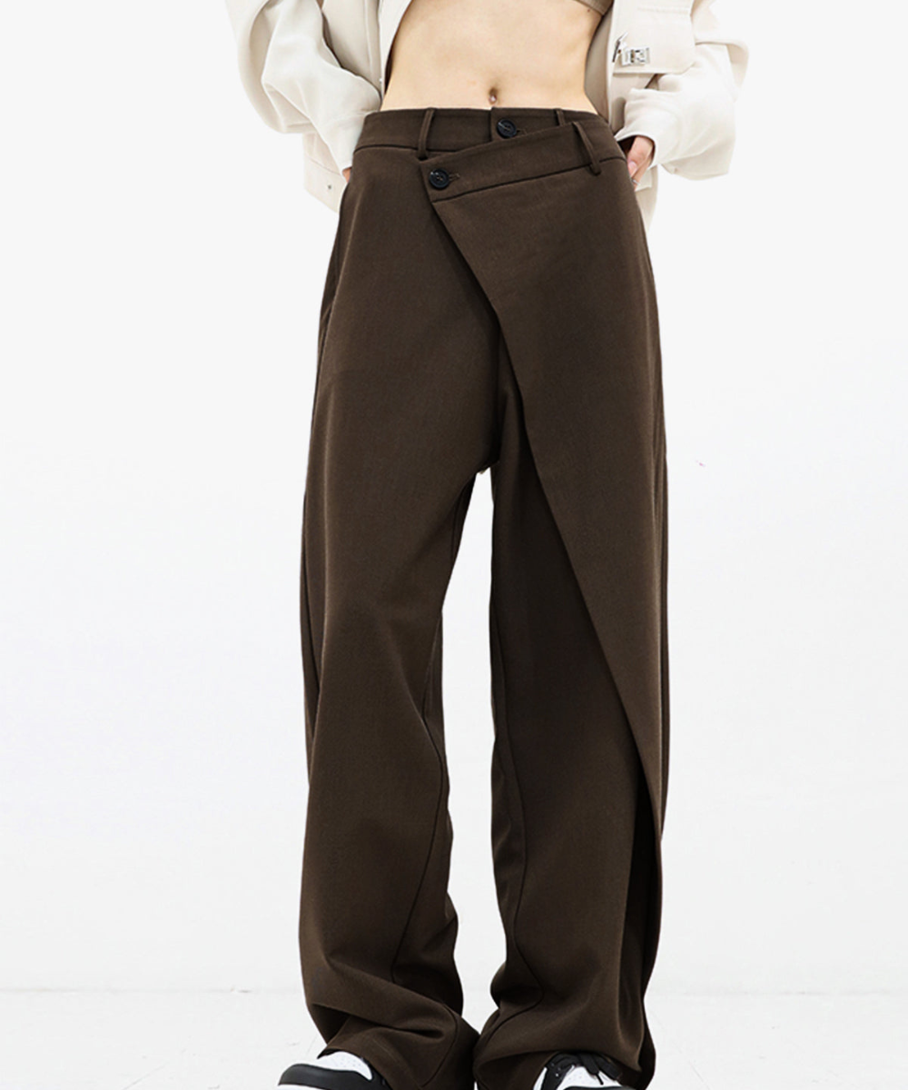 Asymmetrical Layer Button Wide Leg Dress Pants