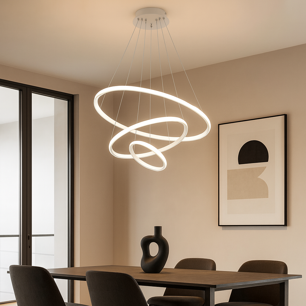 Lustre Moderne à Trois Anneaux Dimmables pour Salon et Salle à Manger - Luminaire Design Élégant en Aluminium