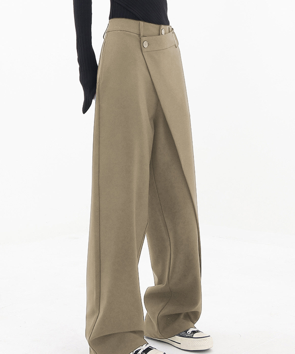 Asymmetrical Layer Button Wide Leg Dress Pants