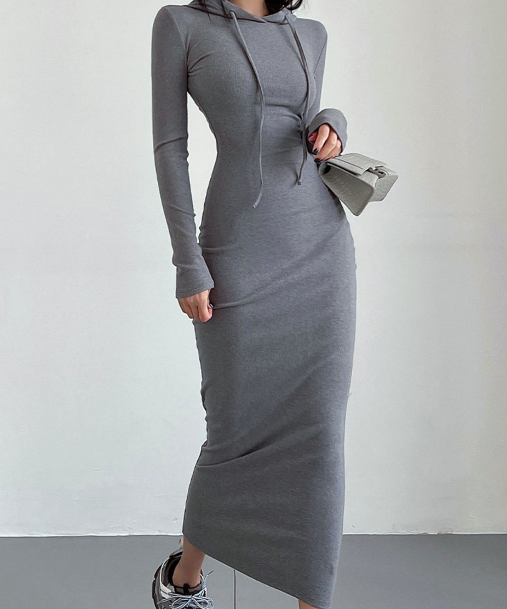 Drop Shoulder Drawstring Hooded Dress