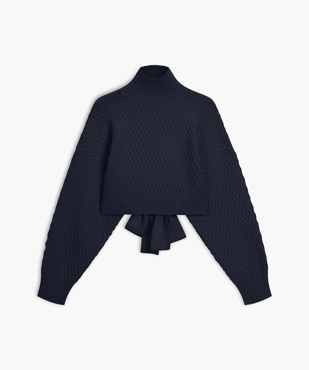 Tie Back Mock Neck Sweater