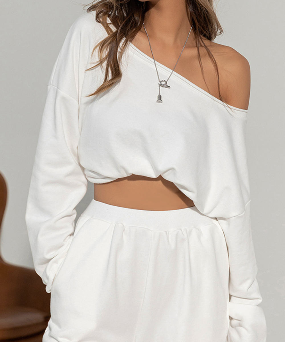 Asymmetrical Off Shoulder Solid Sweatshirt