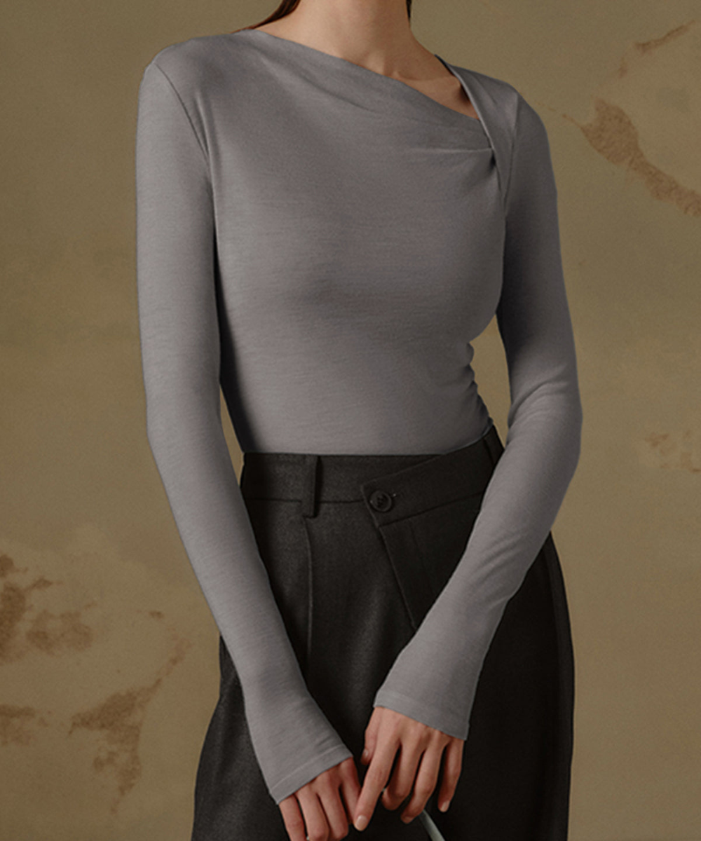 Ribbed Knit Long Sleeve Asymmetric Shirt