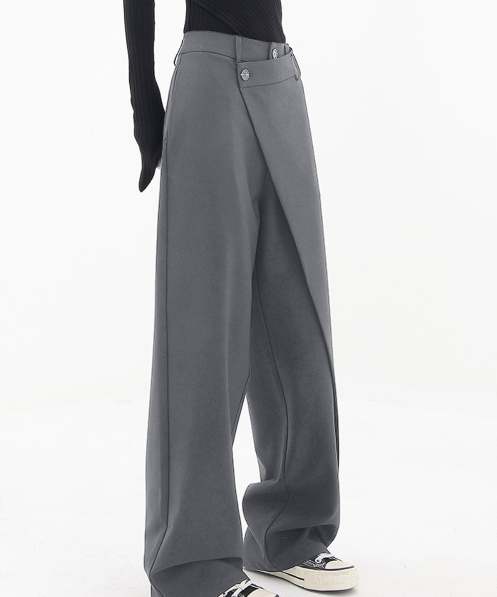 Asymmetrical Layer Button Wide Leg Dress Pants