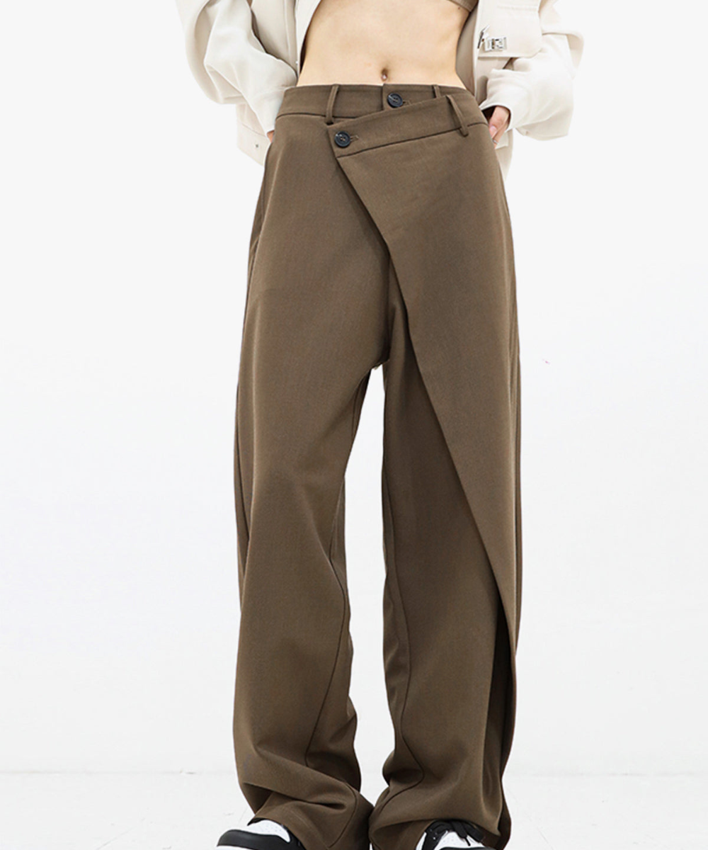 Asymmetrical Layer Button Wide Leg Dress Pants