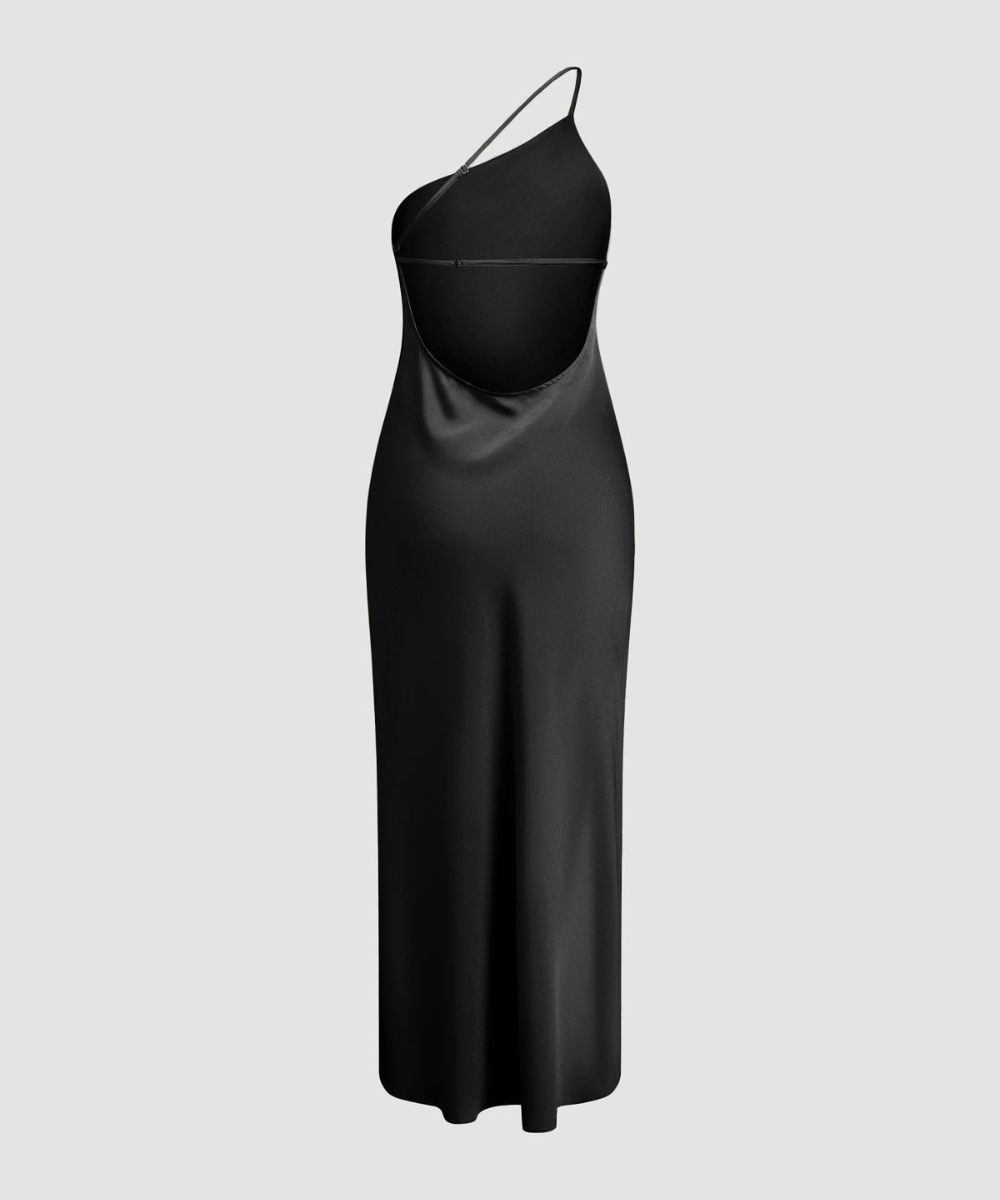 Moonlight Open Back Satin Slit Long Dress